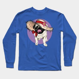 Flower Hat Dog Pug Long Sleeve T-Shirt